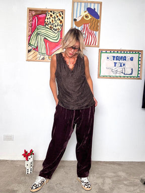 SUSY STAR - Pantalone in ciniglia morbida vino STSS0004CI/ VINO SUSY STAR 