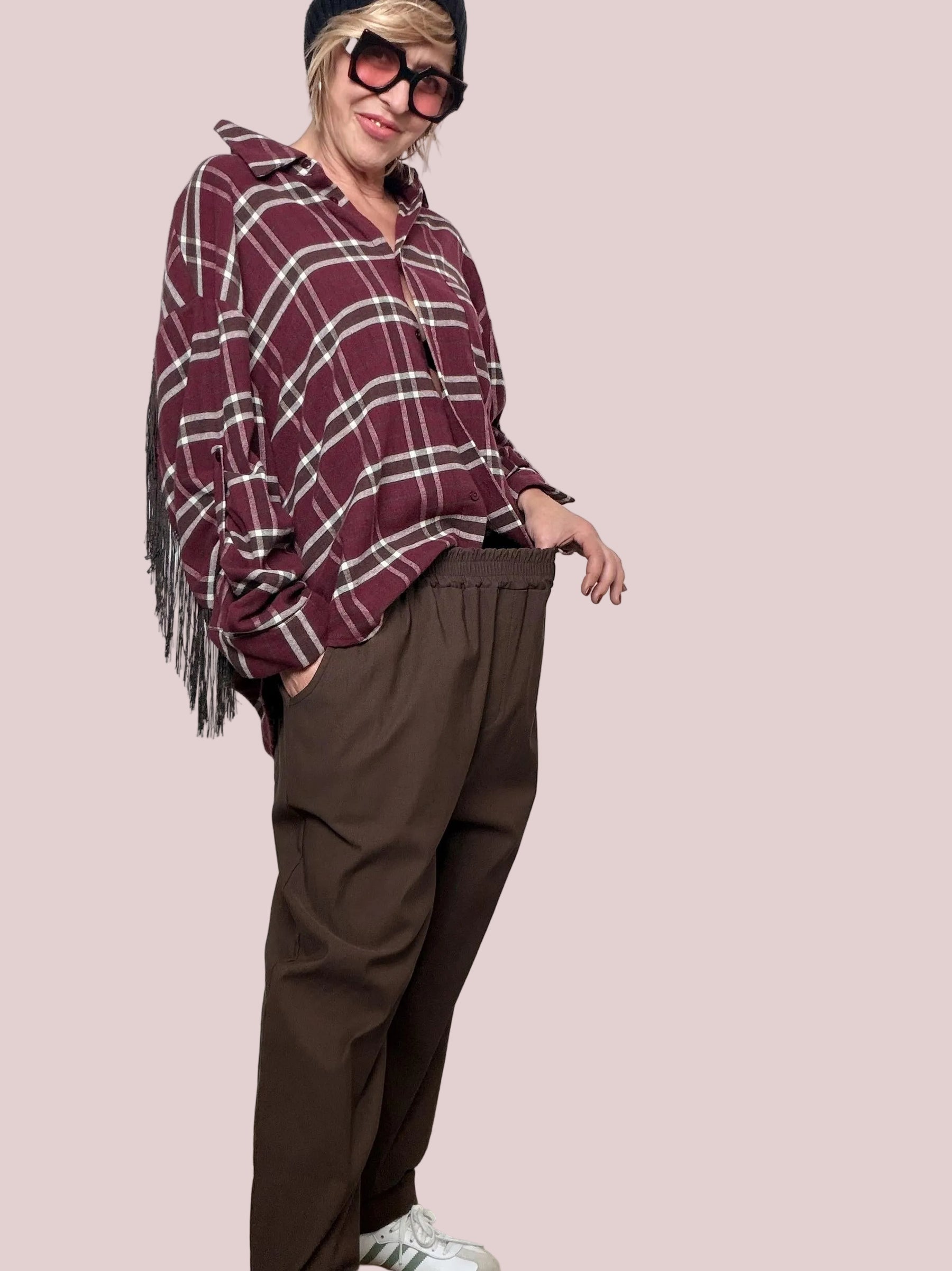 Pantalone comfy chic a vita elasticizzata BS0248/ MORO FEMALE 