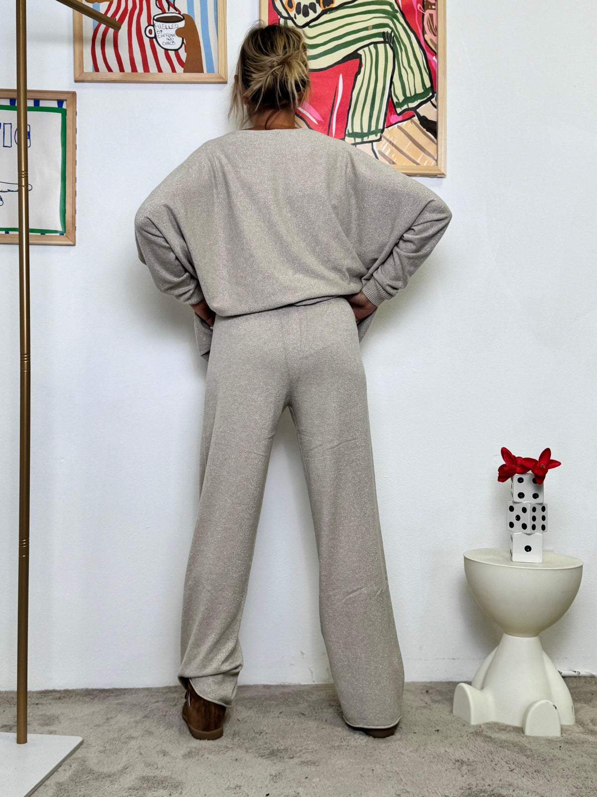 SUSY STAR - Pantalone in Maglia Lurex  Lounge con Luccichio beige ST570188LX/ BEIGE SUSY STAR 