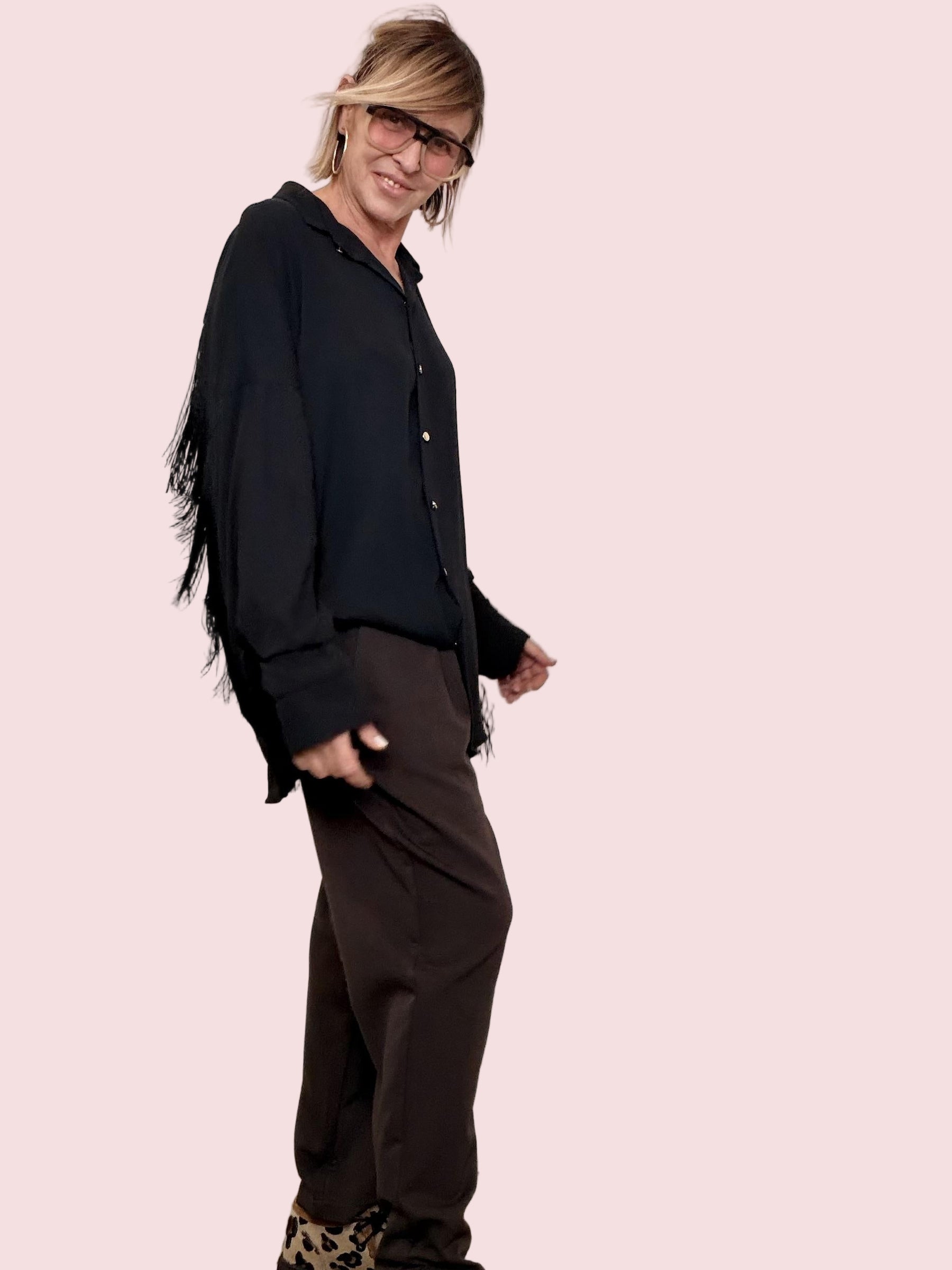 SUSY STAR - Camicia Fringe Flow  scenografica, fluida e super divertente STS7315/ NERO SUSY STAR 