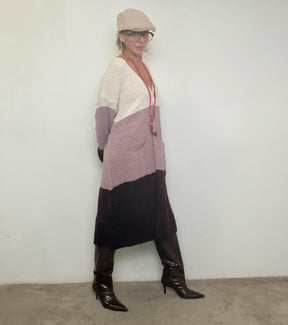 SUSY STAR - Cardigan Color Block Cozy  il cappotto-maglia che ti avvolge come un abbraccio STWM287/ VINO SUSY STAR 