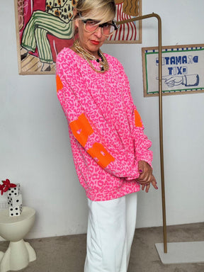 FEMALE - Felpa oversize animalier con stampa posteriore FUCSIA R7612-BALANCE/ MACULATO FUXIA FEMALE 