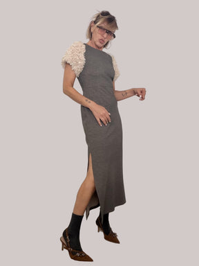 SUSY MIX - Abito Faux Fur Power Sleeves S0065/ BEIGE SUSY MIX 