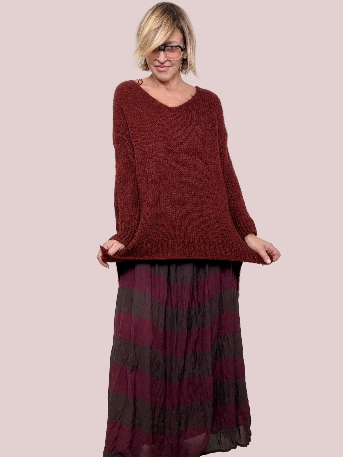 DEJA VU - Magliona over morbida effetto cocoon A25VC403/ VINO FEMALE 