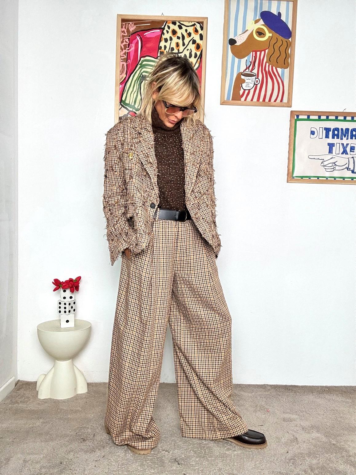 SOUVENIR - Giacca pied de poule marrone  Stile elegante e carattere intramontabile M38F0749/ CAMMELLO SOUVENIR 