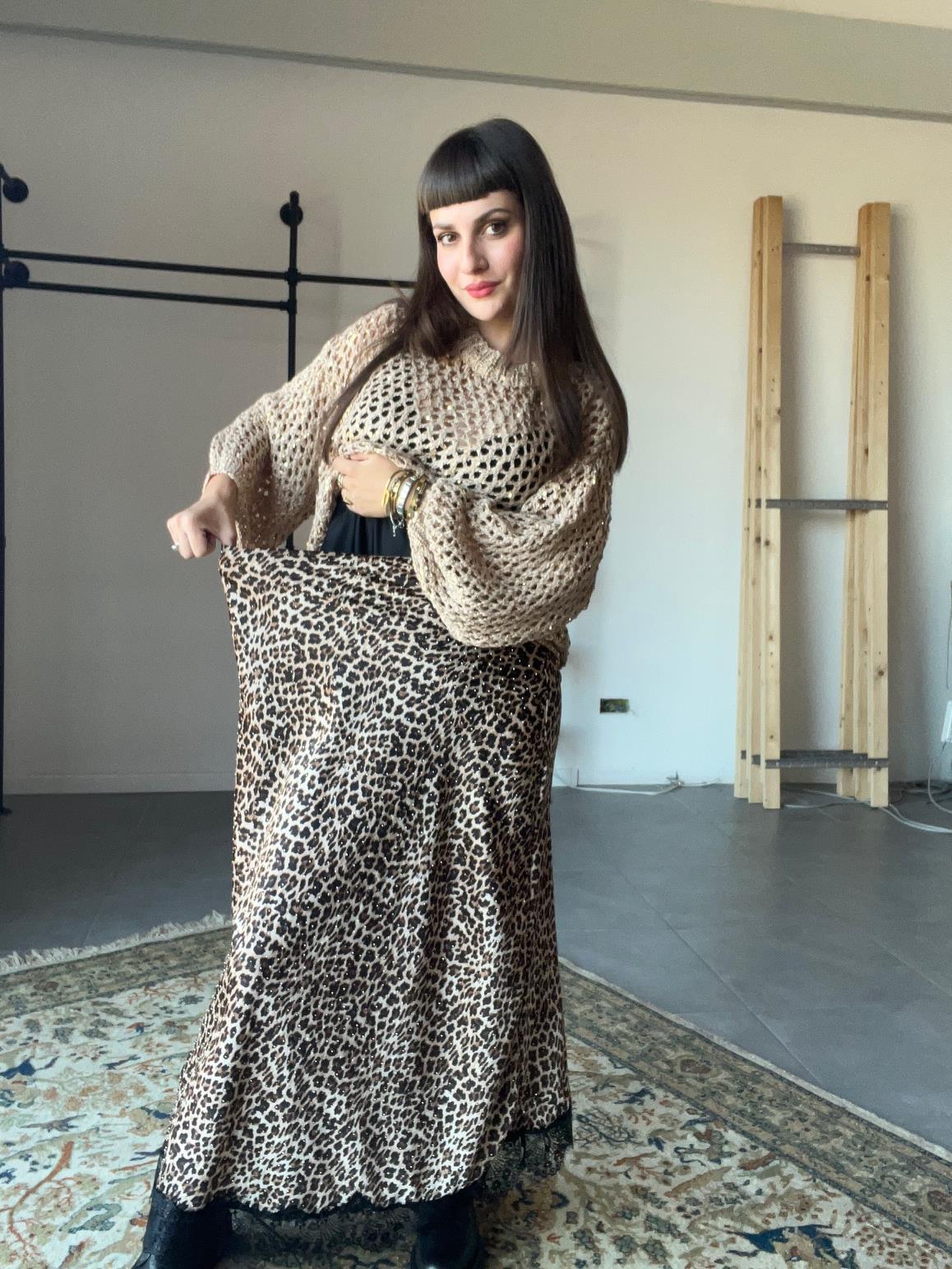 FEMALE_ Gonna animalier con balza in pizzo "Wild & Chic" 38165ZGTZBW/ ANIMALIER FEMALE 