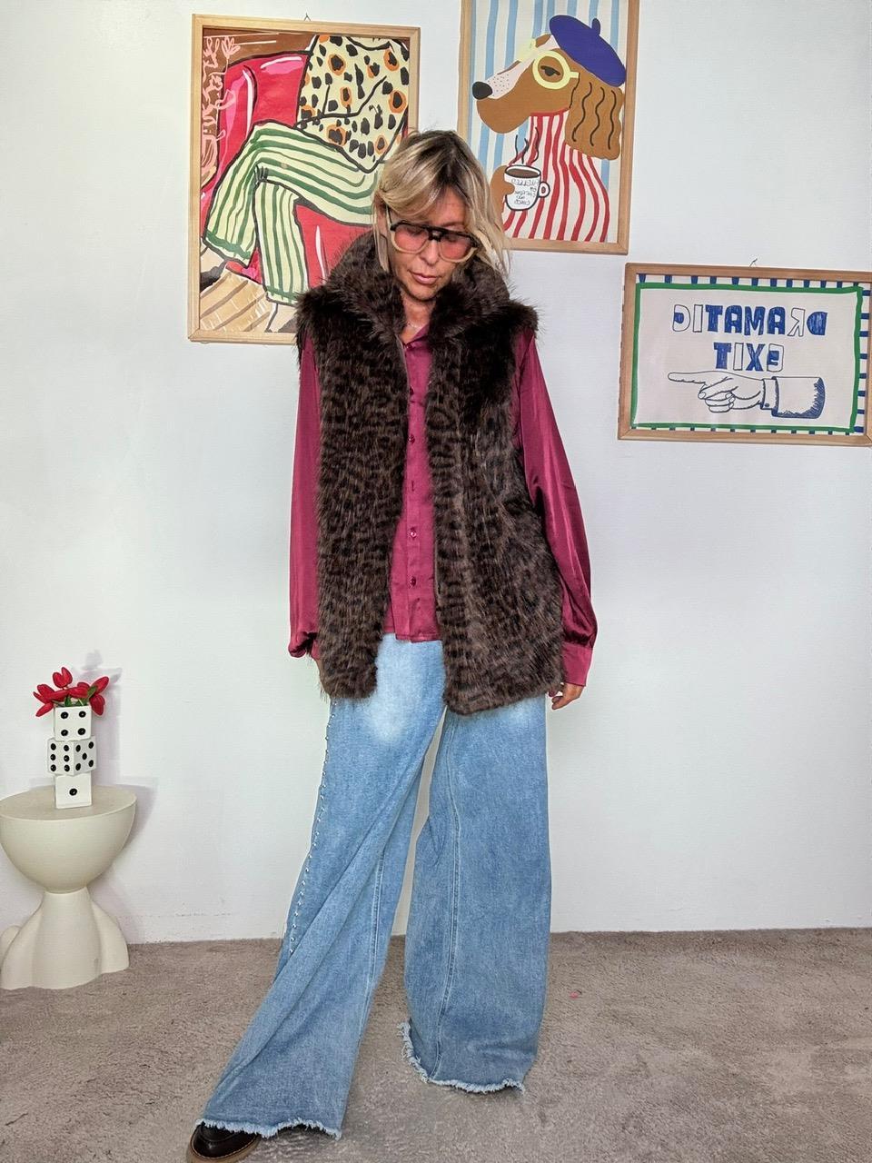 SUSY STAR - Gilet pelliccia sintetica animalier  Stile grintoso e glamour ST81672/ ANIMALIER MORO SUSY STAR 