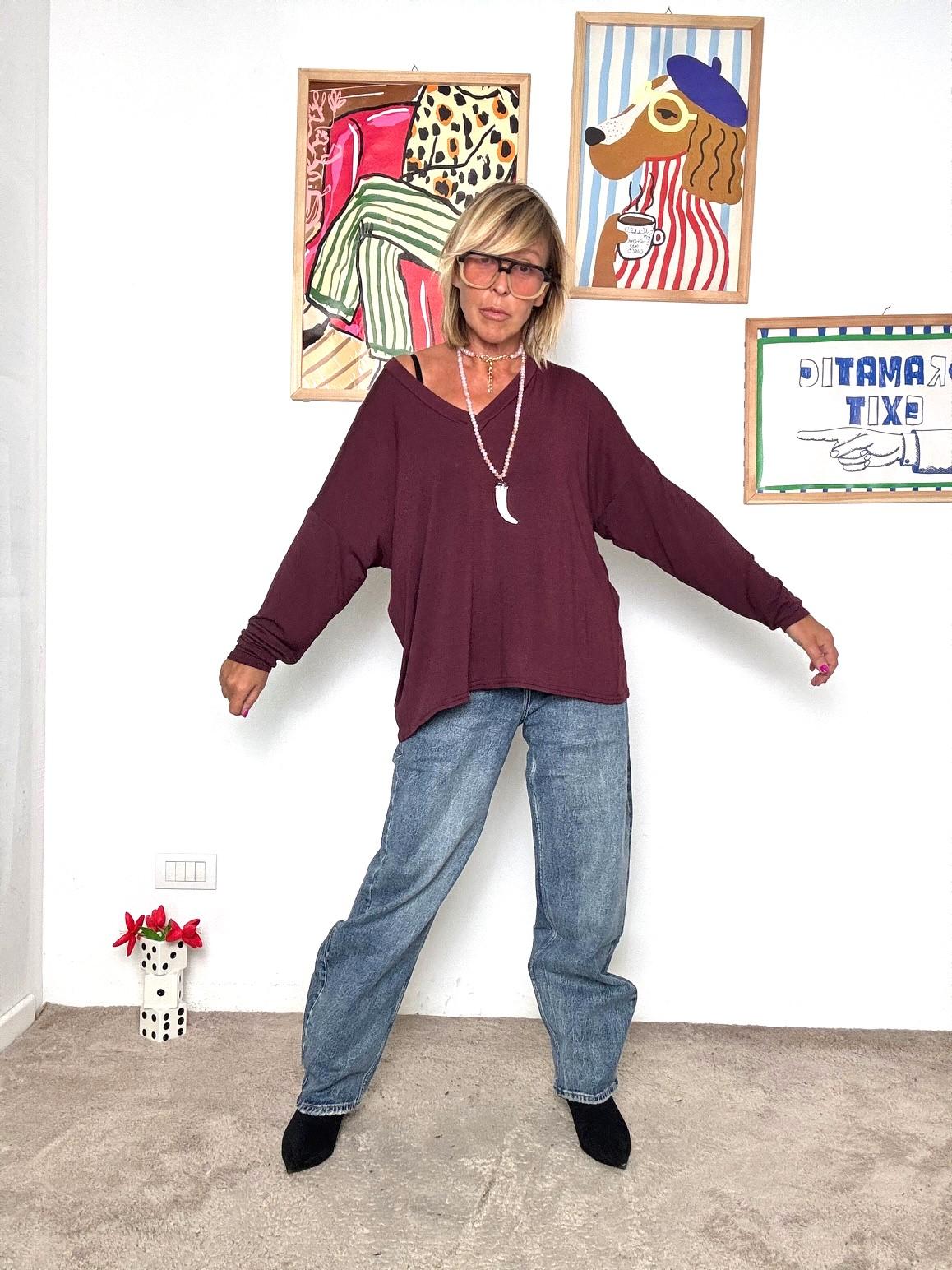 DEJA VU - Maglia bordeaux  oversize donna A25BU408/ BORDEAUX DEJA VU 