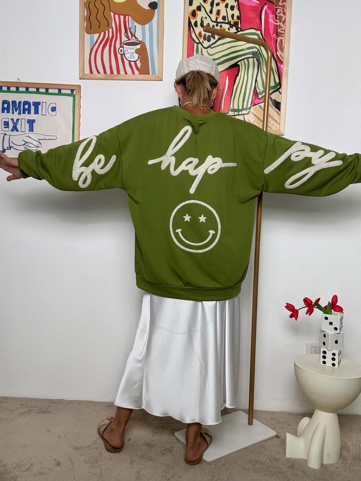 FEMALE - Felpa Oversize "Happy Mood"  Comfort con Personalità! OLIVA R51109/ OLIVA FEMALE 