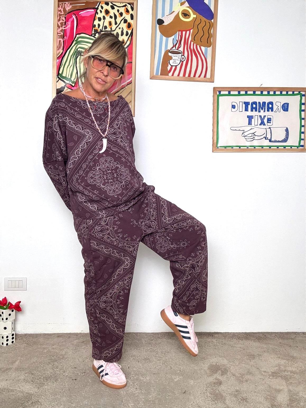 FEMALE - Pantalone ovetto donna  fantasia bandana P6404/ VINO FEMALE 