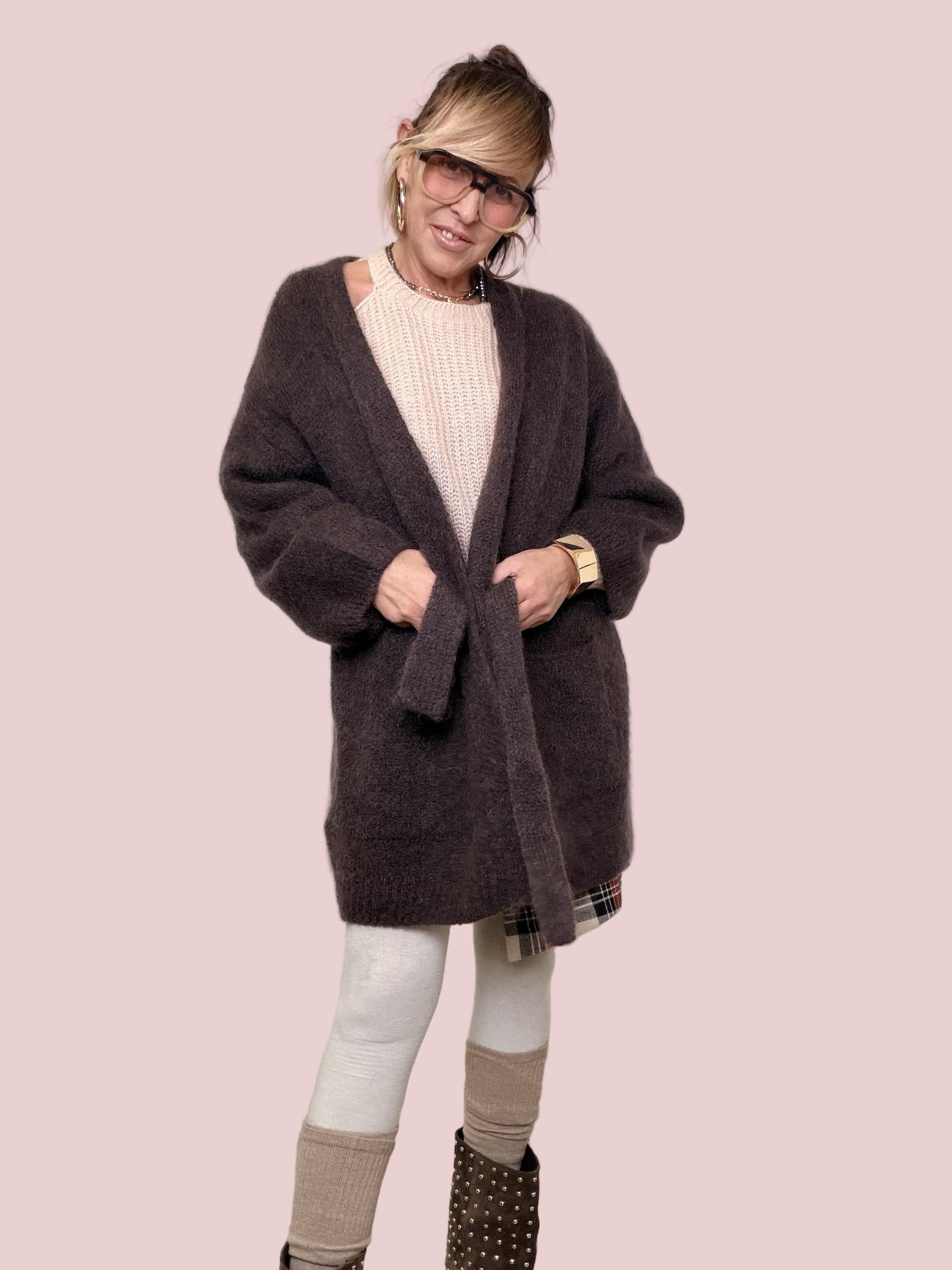 PHILIA LOFT - CARDIGAN MOHAIR CLOUD MORO C01L0707/ CIOCCOLATO PHILIA LOFT 