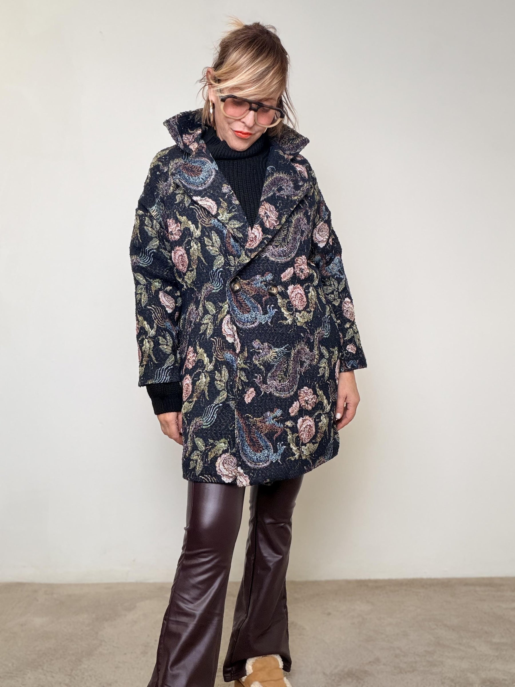 FEMALE - Cappotto jacquard fantasia  Eleganza con personalità BLU L5M264/ FANTA BLU FEMALE 