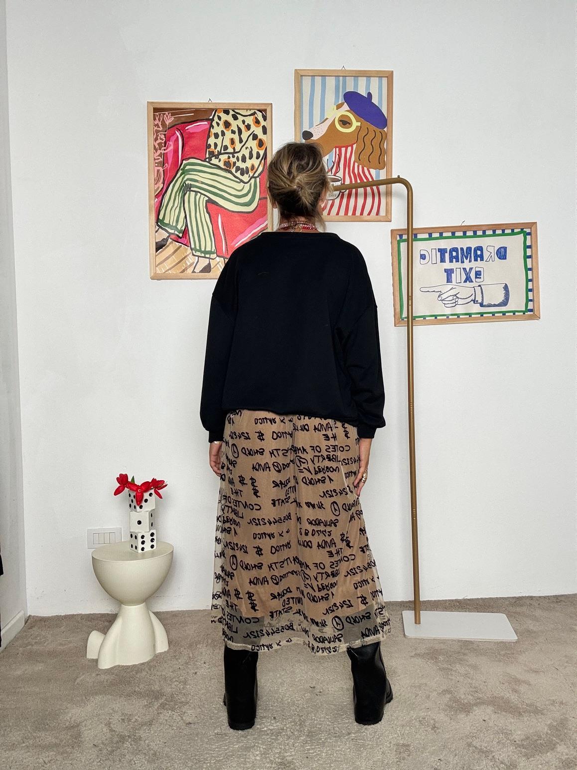 FEMALE - Gonna in tulle beige con scritte nere all over A7358/ BEIGE FEMALE 