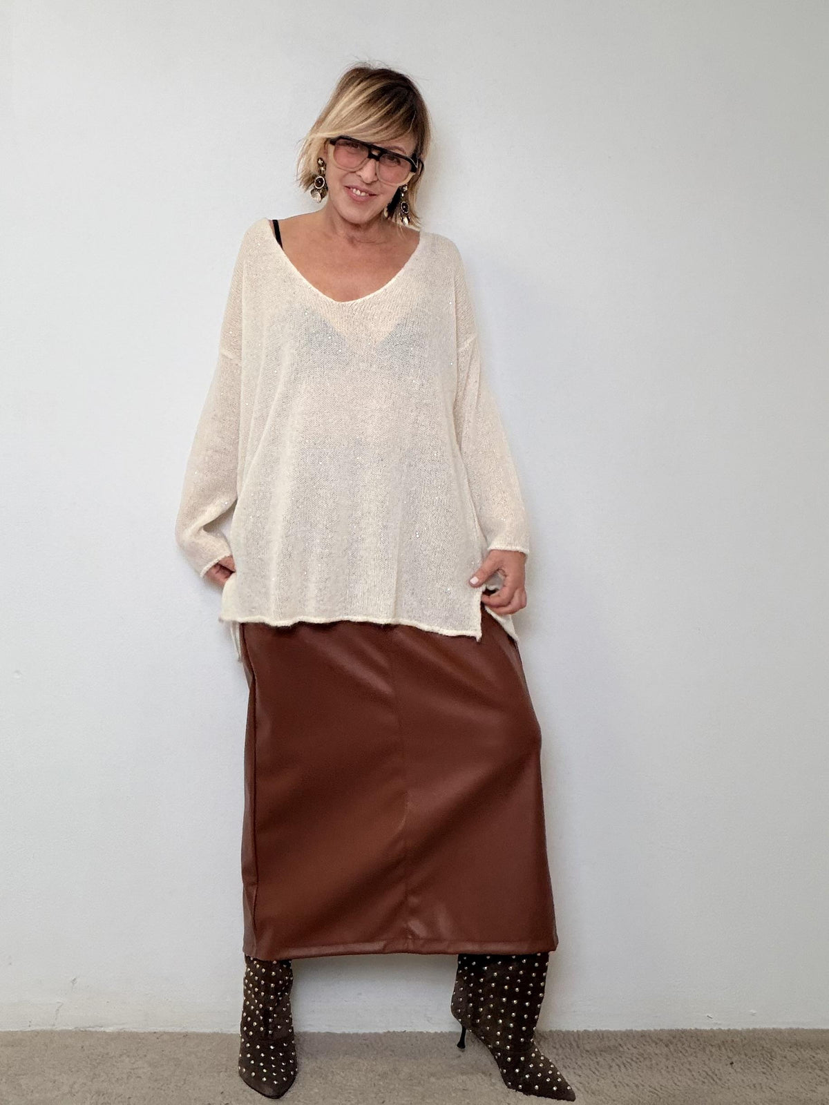 DEJA VU - Maglia Sparkle Soft  leggera, luminosa e super femminile A25VC411/ CREMA DEJA VU 