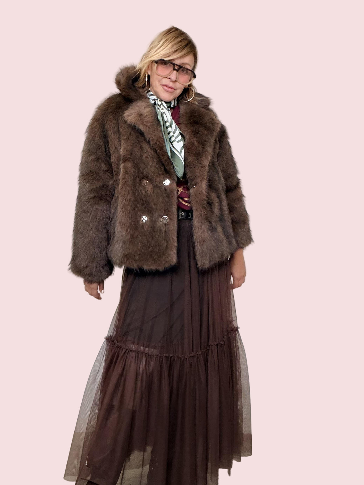 SOUVENIR - ECOPELLICCIA SOFT CLOUD CON FOULARD MORO V38A0389/ MORO SOUVENIR 