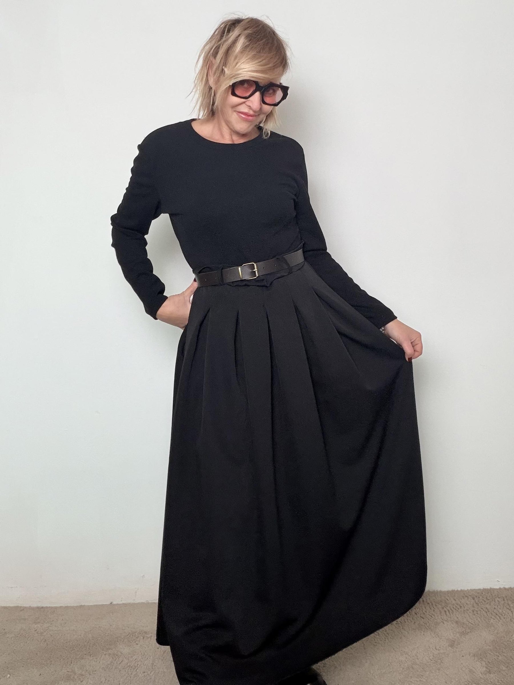 Abito Lungo Nero con Cintura  Eleganza Senza Tempo 38982NNB/ NERO FEMALE 