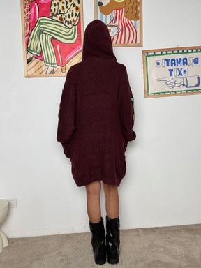 FEMALE - Cardigan bordeaux con ricami floreali  caldo, unico e pieno di personalità ZM57001/ BORDEAUX FEMALE 