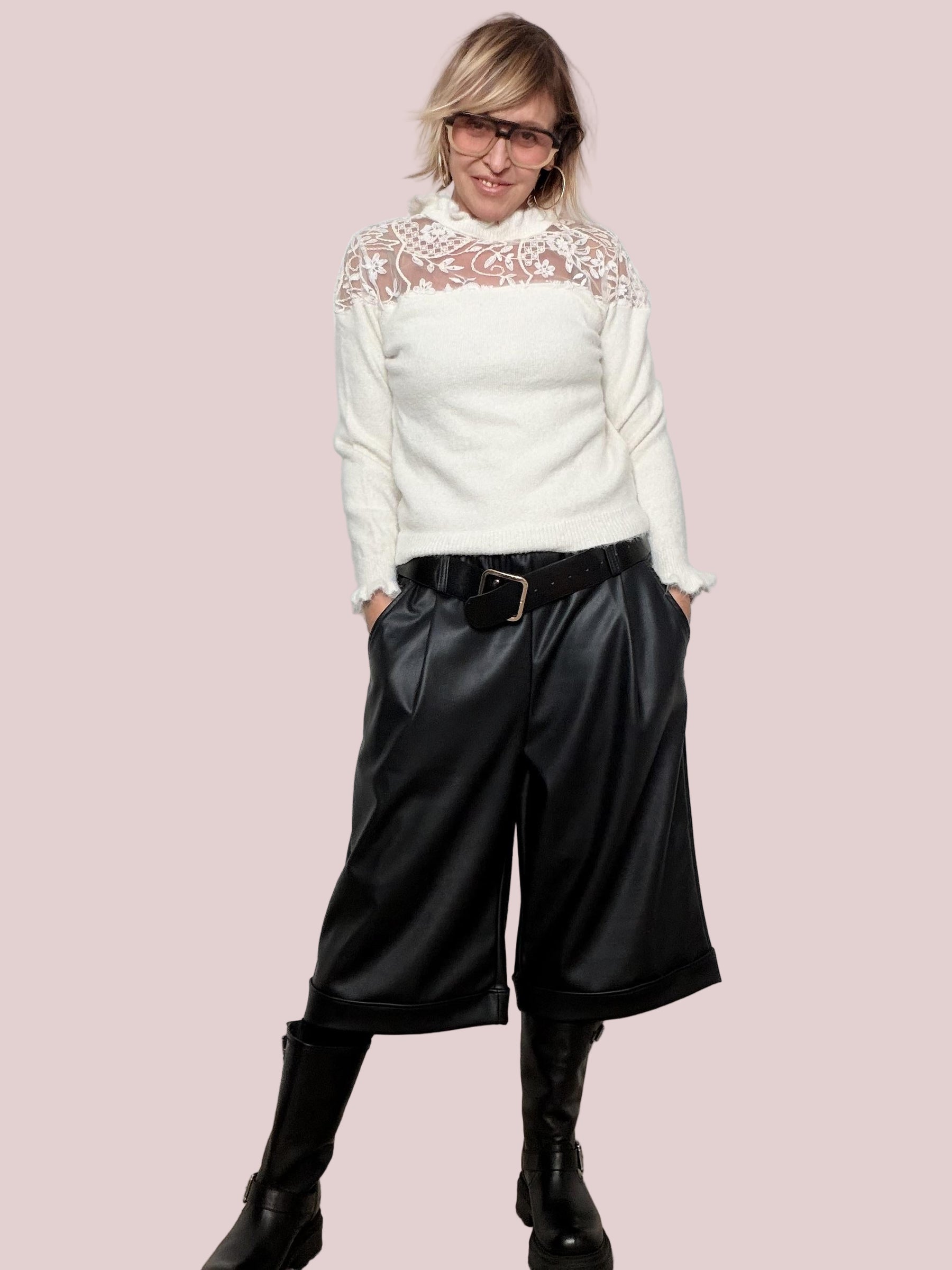 PHILIA LOFT - MAGLIA ROMANTICA CON INSERTO IN PIZZO  DOLCEZZA E CHARME IN VERSIONE CALDA D01N0858/ PANNA PHILIA LOFT 