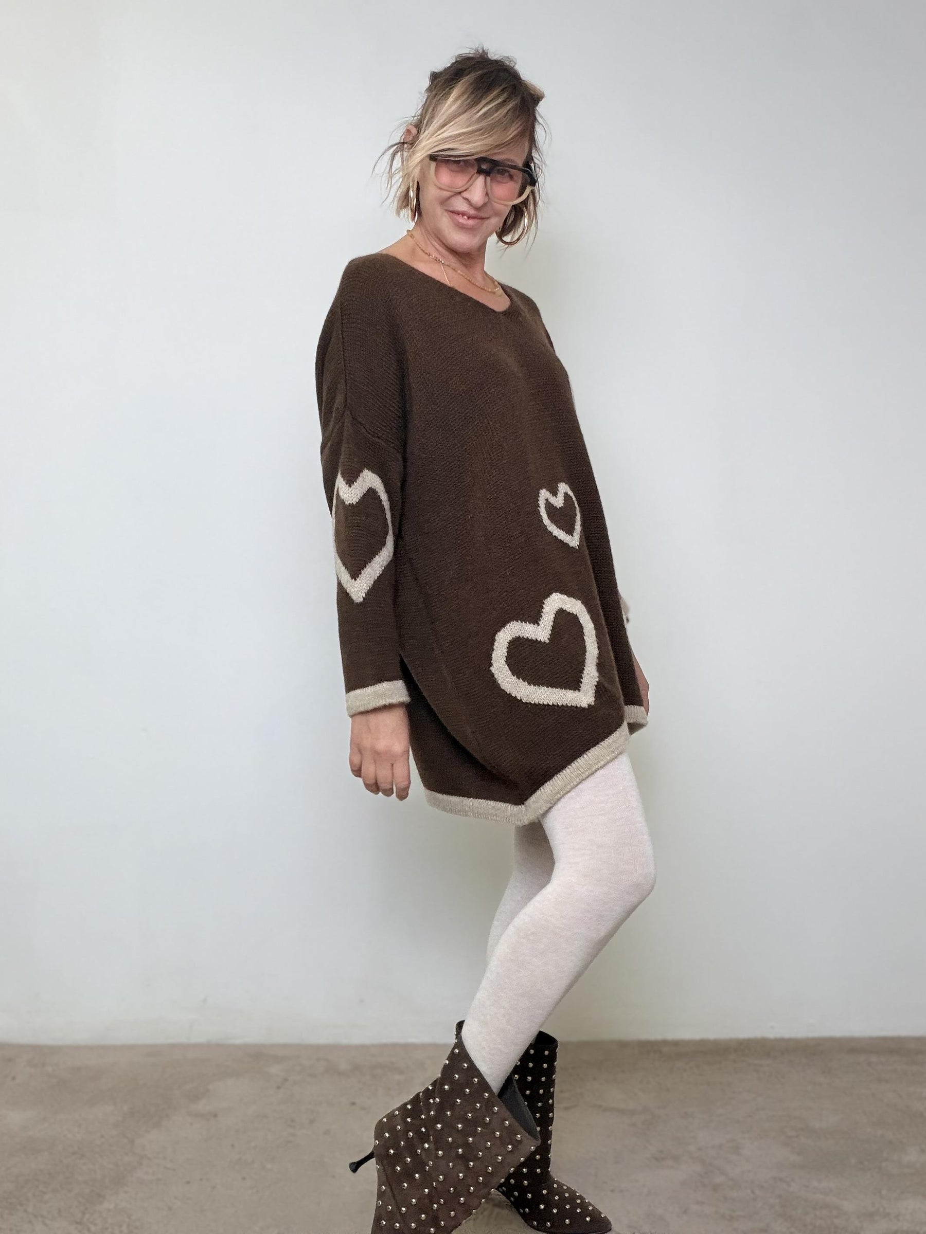 FEMALE - MAGLIA HEARTY OVERSIZE MORO KMACUOREV/ MORO FEMALE 