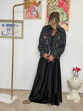 FEMALE - Camicia a quadri con ricami  country chic con un twist rock VERDE M76052 VERDE FEMALE 