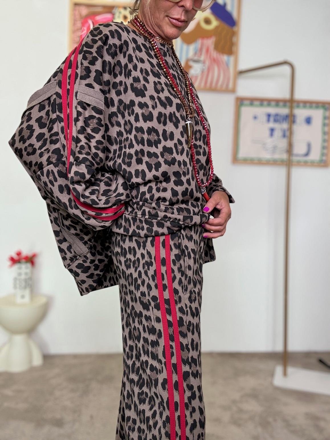 FEMALE - Pantaloni wide leg animalier con bande laterali rosse R51351/ ANIMALIER MARR FEMALE 