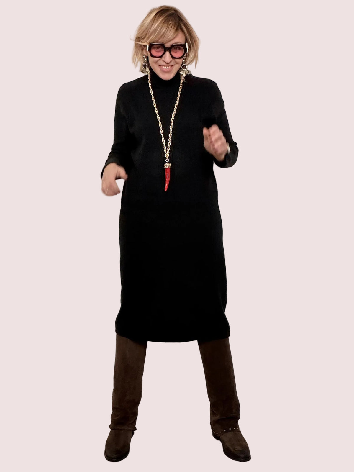 Abito Midi Collo Alto Linea Morbida NERO ZS3077/ NERO FEMALE 