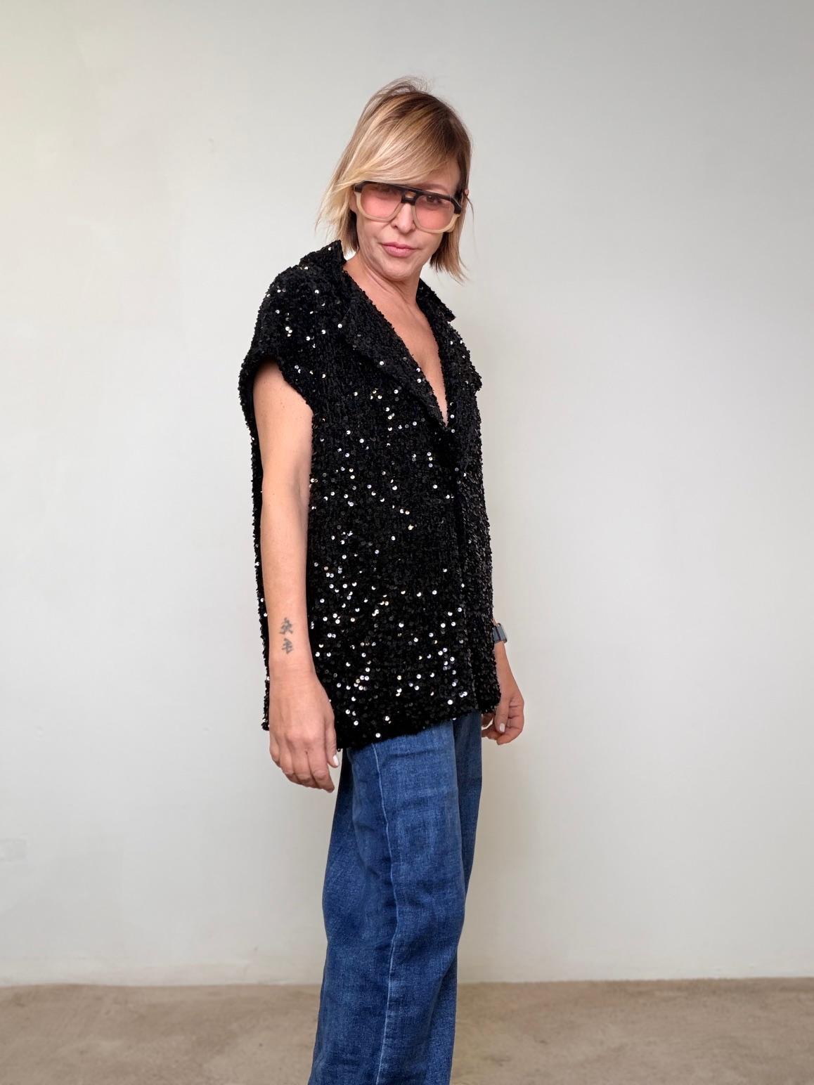 DEJA VU - GILET PAILETTES PREORDINE A25DL804/ NERO DEJA VU 