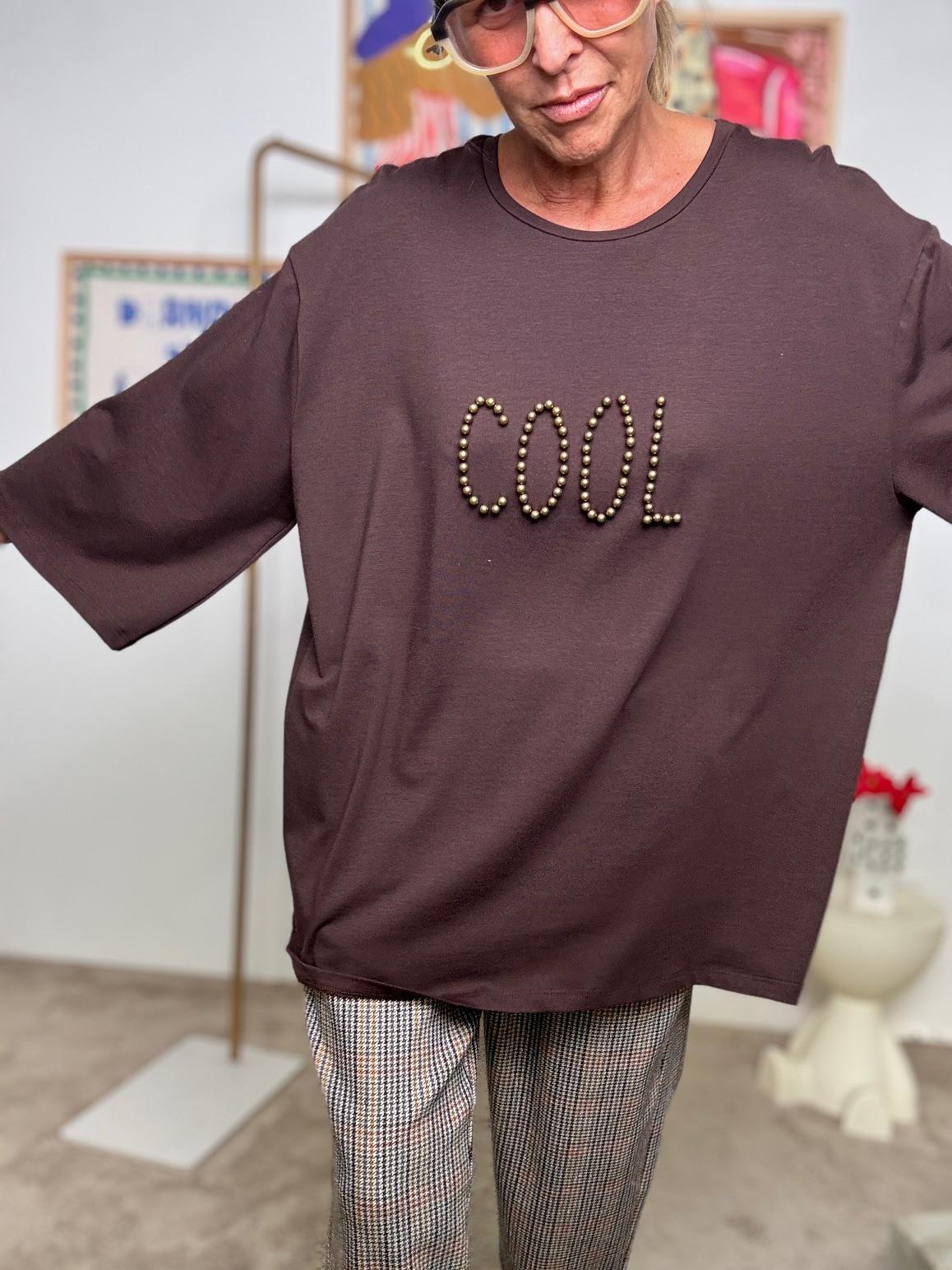 SUSY STAR - T-shirt donna oversize con scritta COOL  Minimal fuori, ironica  dentro - MORO STS7267/ MORO SUSY STAR 