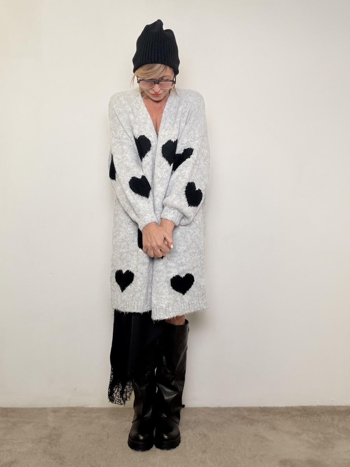 SUSY STAR - CARDIGAN CUORI OVUNQUE GRIGIO STWM39/ GRIGIO SUSY STAR 