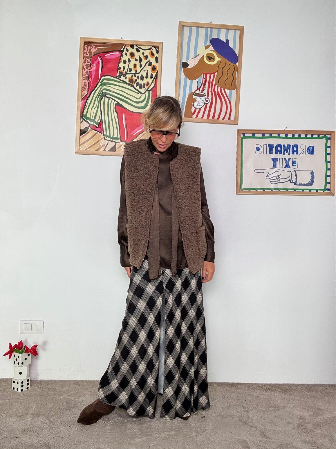 HAVE ONE - Gilet donna double face in pelliccia e stampa animalier LFW-P011/ MORO HAVE ONE 