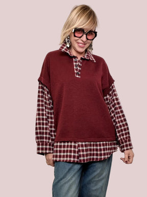 Camicia in flanella con Maglia Integrata a Quadri bordeaux M12576/ BORDO FEMALE 