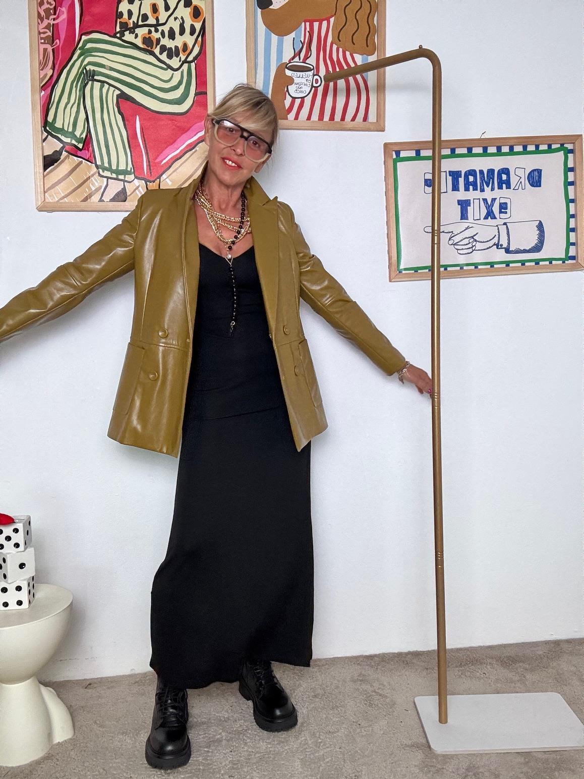 HAVE ONE - Giacca doppiopetto in ecopelle  Verde oliva JMI-P026/ COGNAC HAVE ONE 