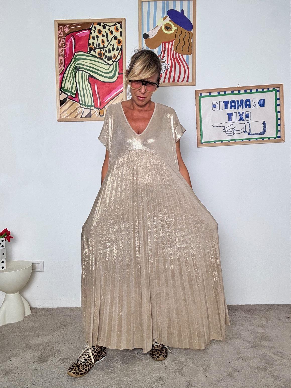 SUSY STAR - Abito lungo ORO donna  elegante, fluido e senza tempo STLS1659/ ORO SUSY STAR 