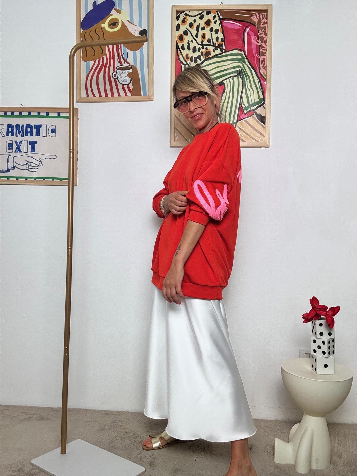 FEMALE - Felpa Oversize "Happy Mood"  Comfort con Personalità! PANNA R51109/ ROSSO FEMALE 