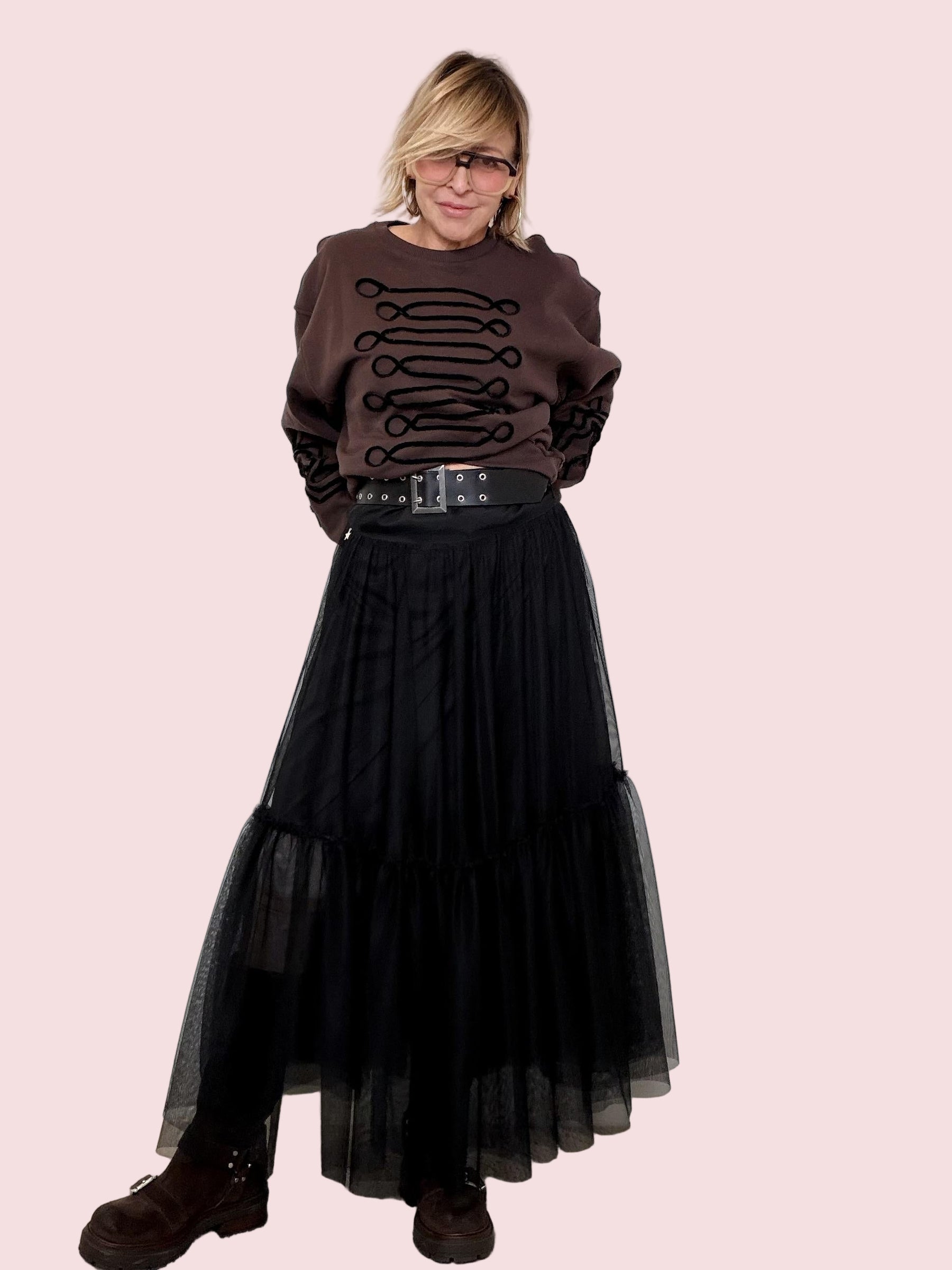 SOUVENIR - GONNA TULLE ROCK CON CINTURA NERO S38M1532/ NERO SOUVENIR 