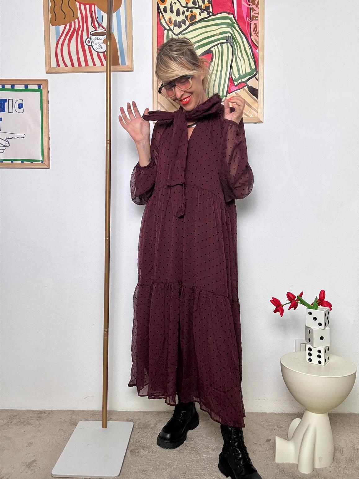 FEMALE - Abito Pois e Poesia  Romantico, Svolazzante, Iconico BORDEAUX W5903/ BORDEAUX FEMALE 
