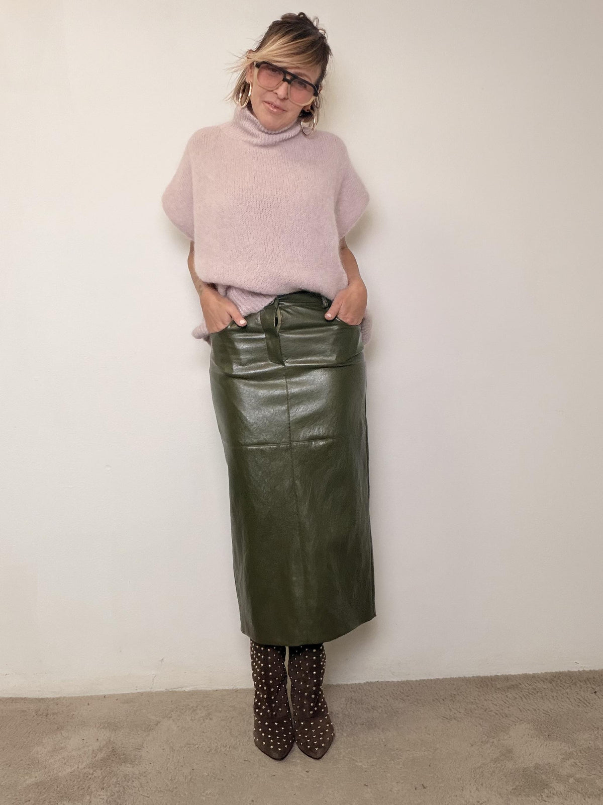 PHILIA LOFT - GONNA ECOPELLE BOTTALATA V01A0119/ VERDE OLIVA PHILIA LOFT 