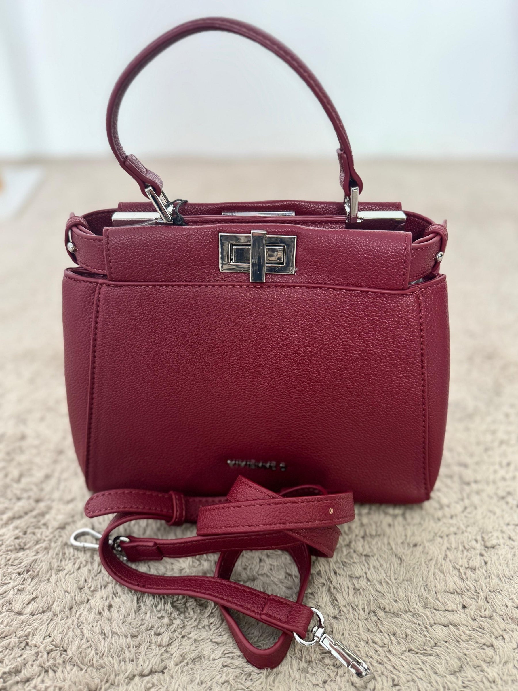 VIVIENNE D - Borsa in ecopelle bordeaux con manico rigido e chiusura a scatto V217/ BORDEAUX VIVIENNE D 