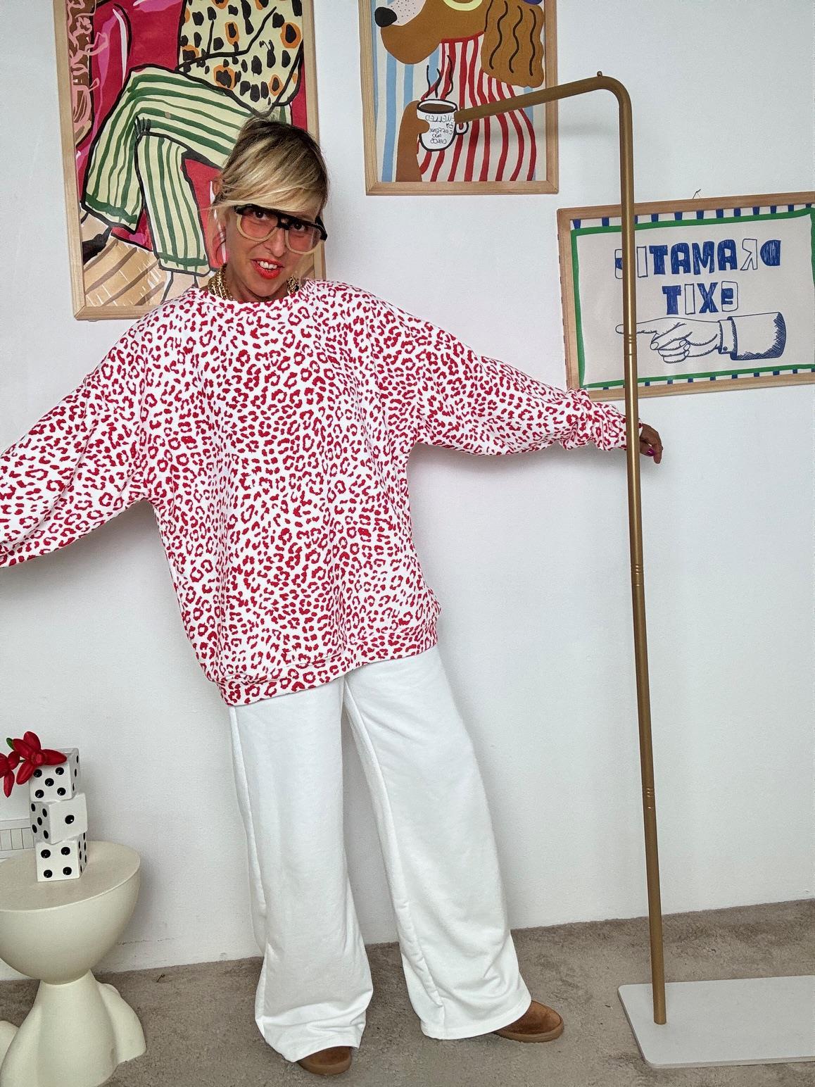 FEMALE - Felpa oversize animalier con stampa posteriore ROSSA R7612-BALANCE/ MACULATO ROSSO FEMALE 