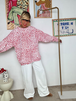 FEMALE - Felpa oversize animalier con stampa posteriore ROSSA R7612-BALANCE/ MACULATO ROSSO FEMALE 