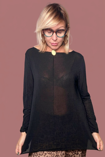 Maglia con Scollo a Barca in Viscosa, Modal e Cashmere