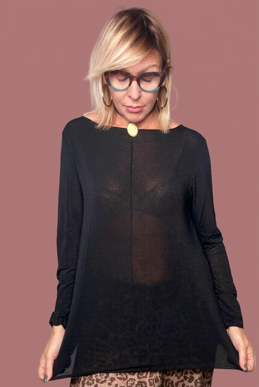Maglia con Scollo a Barca in Viscosa, Modal e Cashmere