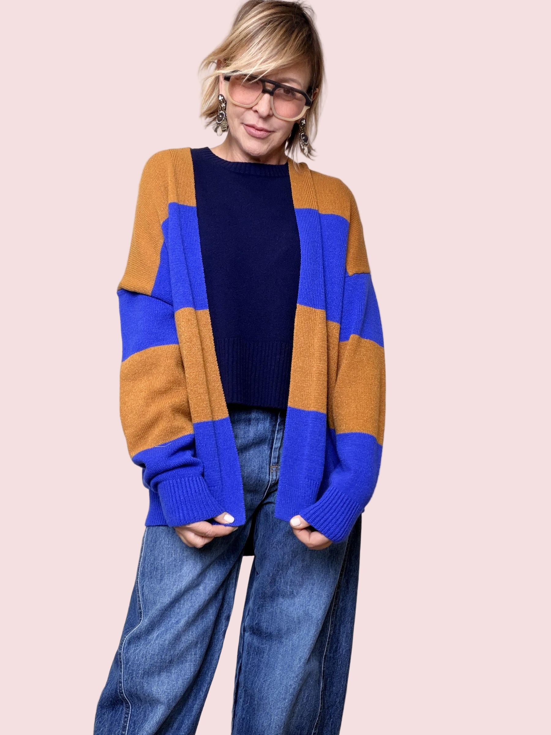 SOUVENIR- Cardigan Maxi Stripes  il coccoloso che illumina loutfit F34O0044/ ROYAL SOUVENIR 