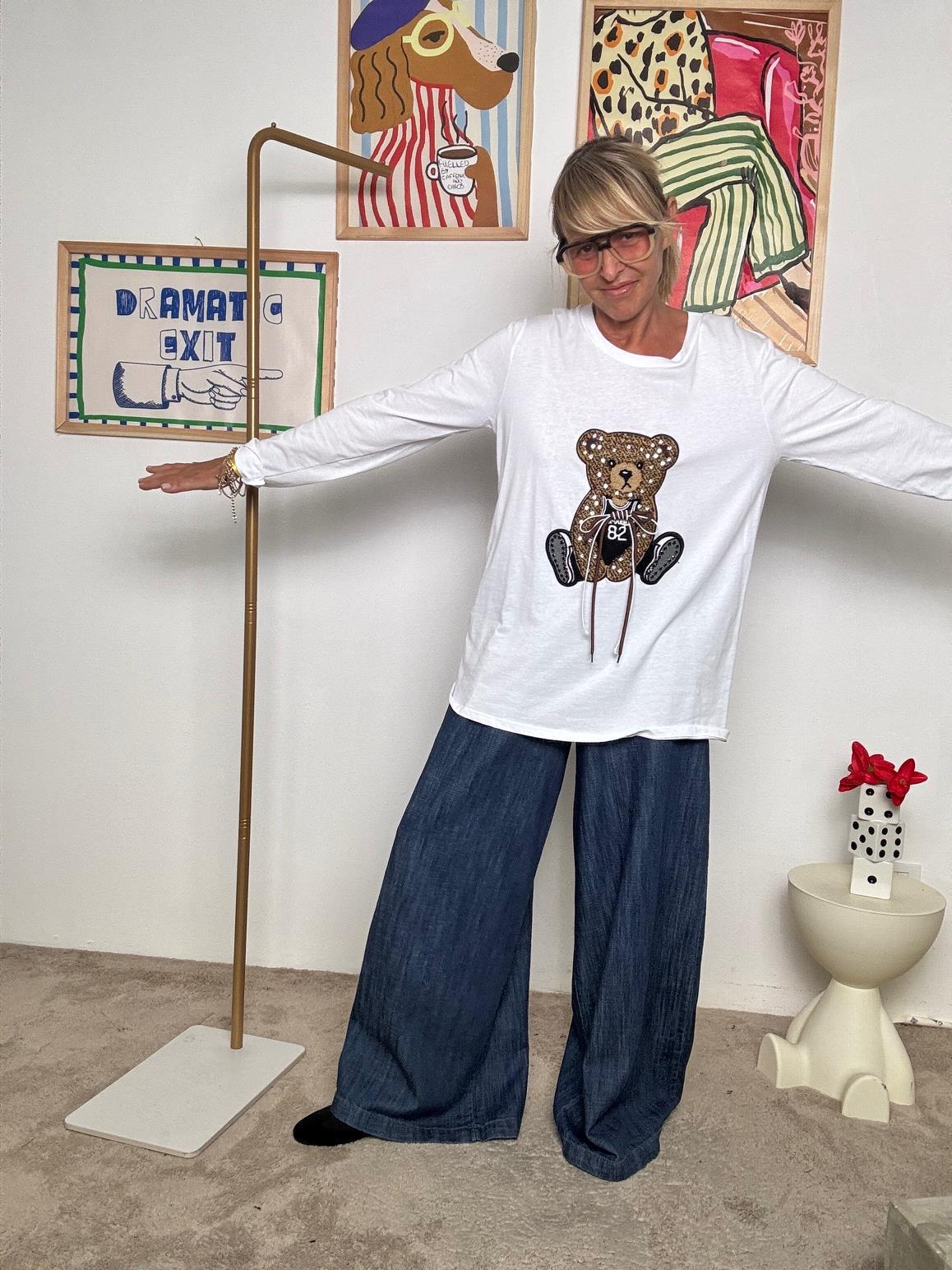 DEJA VU -  T-shirt donna a manica lunga con stampa orsetto  Un abbraccio di stile A25IS411/ BIANCO DEJA VU 