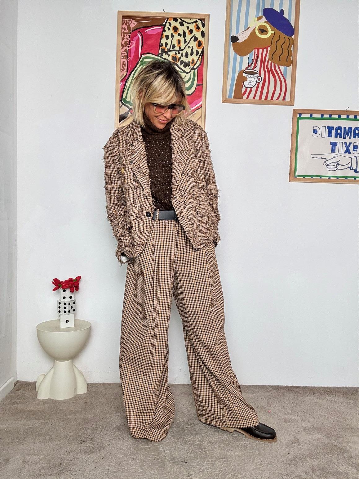 SOUVENIR - Giacca pied de poule marrone  Stile elegante e carattere intramontabile M38F0749/ CAMMELLO SOUVENIR 