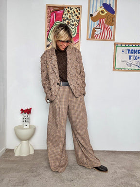 SOUVENIR - Giacca pied de poule marrone  Stile elegante e carattere intramontabile M38F0749/ CAMMELLO SOUVENIR 