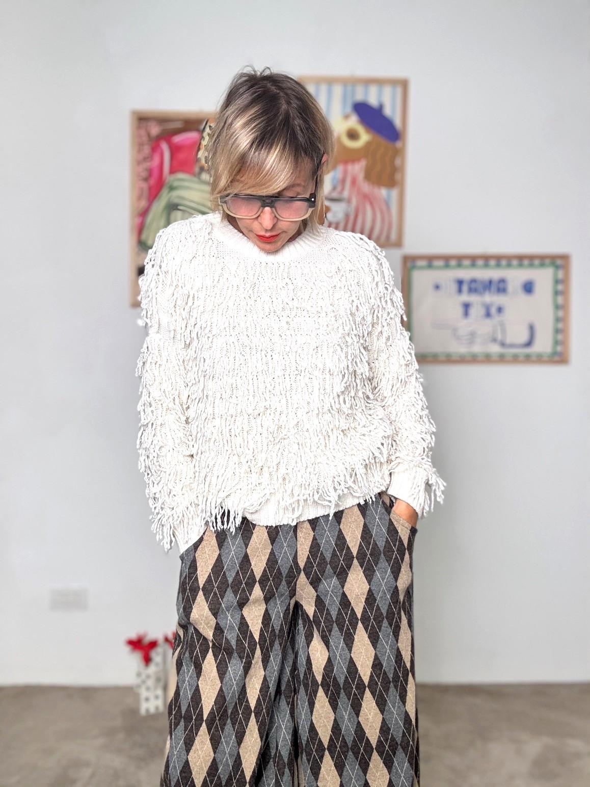 SOUVENIR - Maglia Soft Fringe panna V38A0396/ PANNA SOUVENIR 