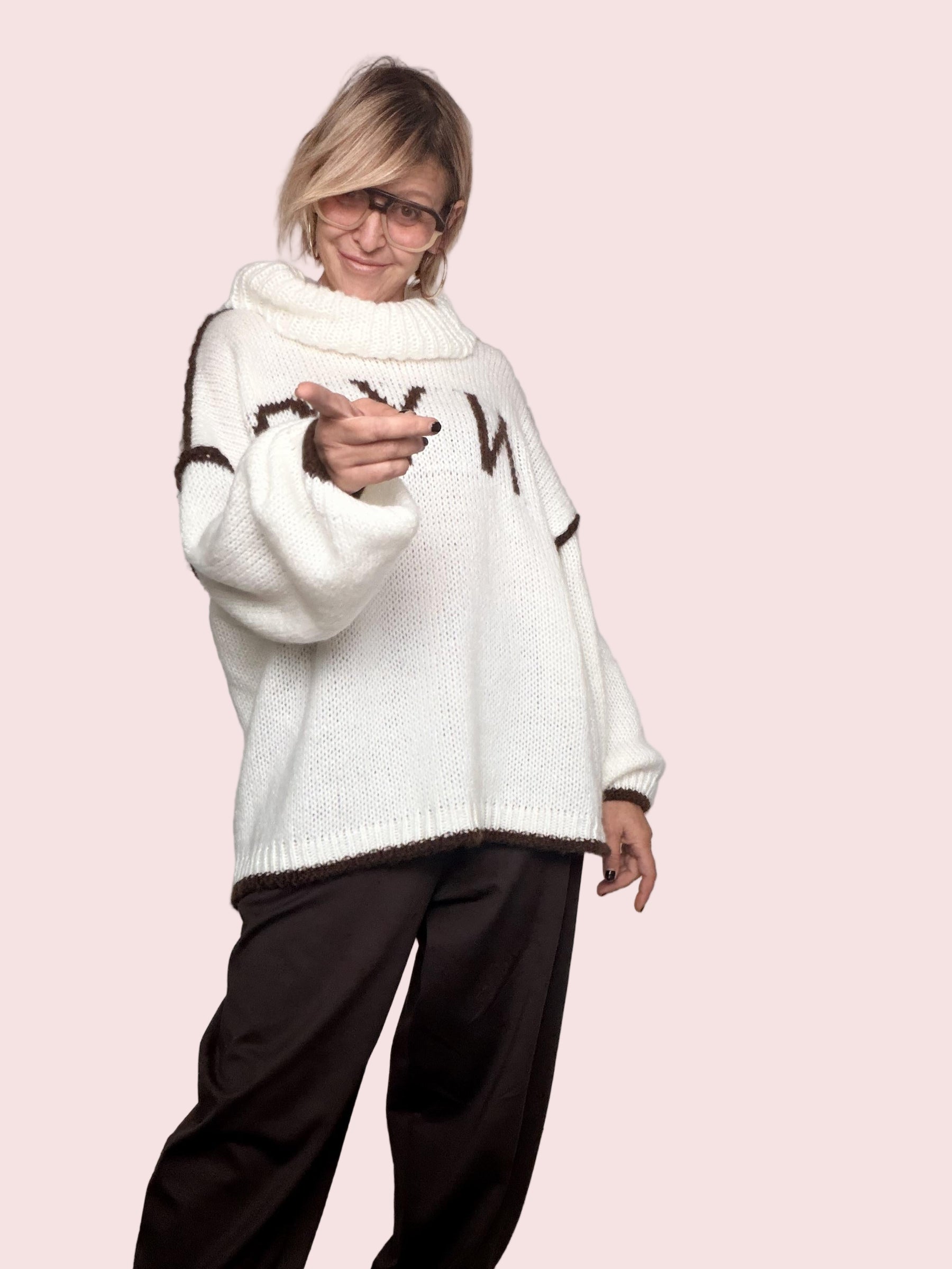 FEMALE - Maglione NYC Cozy MORO 65019/ PANNA-MORO FEMALE 