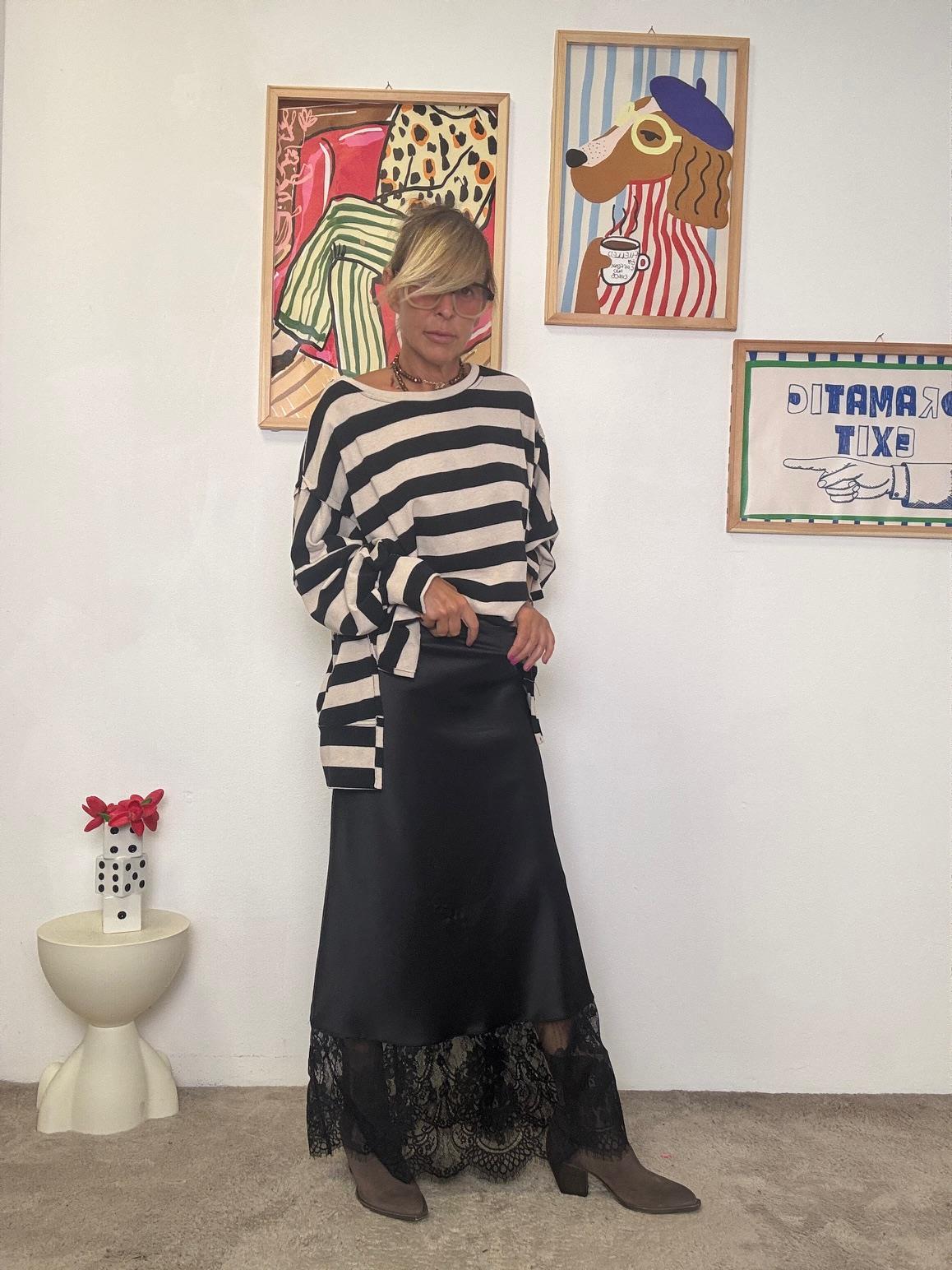 FEMALE - GONNA RASO E PIZZO MORO H4169-R3/ moro2 FEMALE 