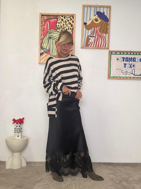 FEMALE - GONNA RASO E PIZZO MORO H4169-R3/ moro2 FEMALE 